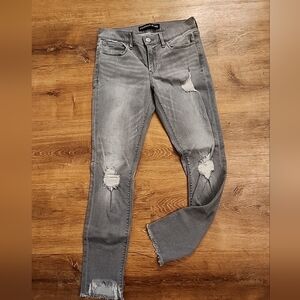 Express Performance Ankle Legging Mid Rise Jeans Stretch Distressed Gray Sz 6R